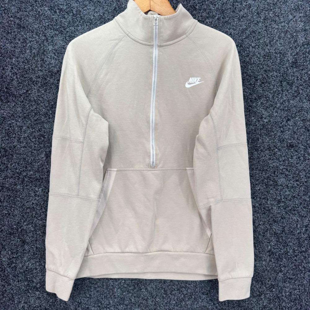 Nike Sportswear Mens Small Beige Quarter Zip Pullover Sweatshirt Tan Mock Neck